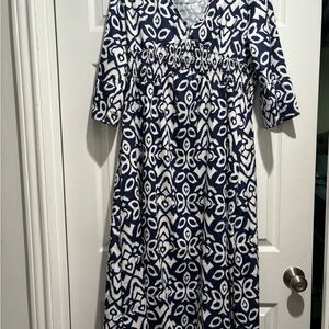 Navy and White Patterned Dress